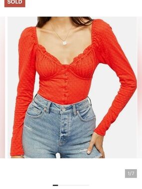 New Free People Ladybug blouse Smocked Crop flambé Top Shirt